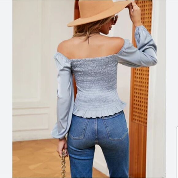 Women Puff Long Sleeve Square Neck Tops Off The Shoulder Floral Ladies T… - Picture 2 of 10